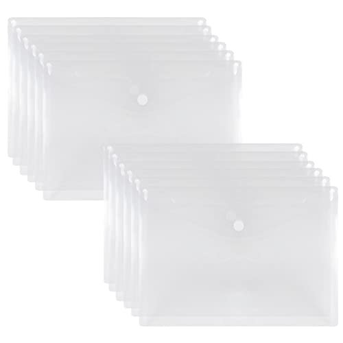 FYY Dokumententaschen A5,Klarsichthülle A5 Dokumentenmappe mit Druckknopf,Sichttasche A 5 Transparent,Dokument Organisieren für Schulbüro, Hausaufgaben für Datei,Papier,Quittungen,12 Stück von FYY