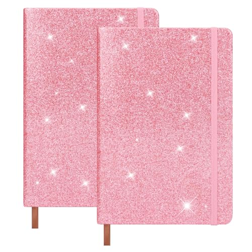 FYY Glitzer Rosa A5 Notizbuch Liniert Glitzer PU Hardcover Notizbuch 100 Seiten/200 Blätter Dicke geradlinige Papier Notizbücher Journal Tagebuch für Mädchen Schreiben Schule Office, 21.2 x 14.5 cm von FYY