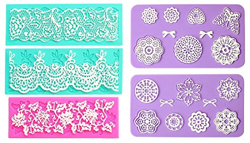 FYZ Brothers Präge-Spitzen-Fondant-Formen, Multikreis-Blumen, Silikon, 5 Stück, Lila, Rosa, Blau, kreisförmig mit Spitzen FYZ Brothers Präge-Spitzen-Fondant-Formen, Multikreis-Blumen, Silikon, 5 Stück, Lila, Rosa, Blau, kreisförmig mit Spitzen von FYZ Brothers