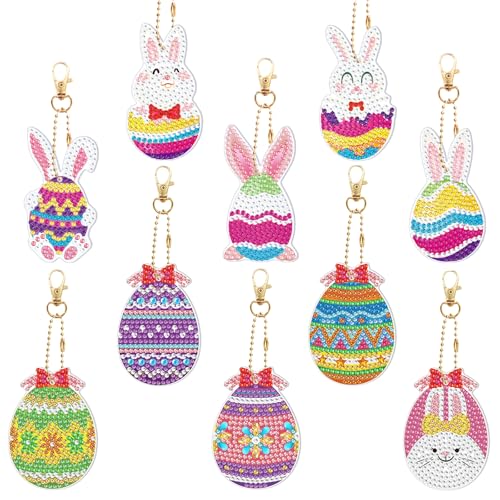 FYting 10 Stück Diamond Painting Kinder,Diamond Painting SchlüSselanhänger Kaninchen,5D Diamond Painting Anhänger,Diamond Painting Ostern Hänger, Diamantmalerei Geschenkanhänger(Ostern) von FYting