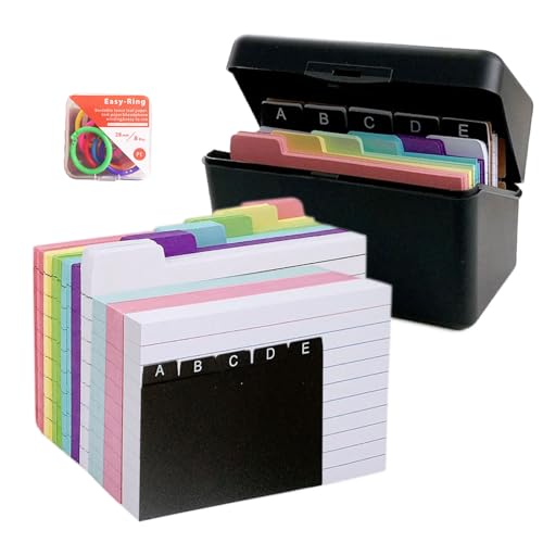 FYting Karteikartenbox,Karteikasten A7,Karteikarten Box,150 Karteikarten + 150 Farbiges Futter mit 8 Buchringe,Lernkarten Box für Unterwegs, Lernnotizen, Rezepte Oder Lernkarten (Schwarz) von FYting