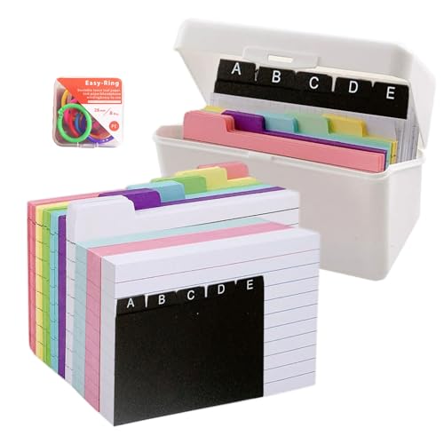 FYting Karteikartenbox,Karteikasten A7,Karteikarten Box,150 Karteikarten + 150 Farbiges Futter mit 8 Buchringe,Lernkarten Box für Unterwegs, Lernnotizen, Rezepte Oder Lernkarten (Weiß) von FYting