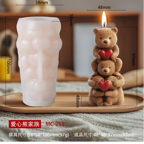FYting Silikonformen Gießformen,Kerzenformen zum Gießen,3D Kerzengießformen Form, Aromatherapie, Gipsherstellung, für Weihnachten, Geburtstag, Muttertag, Valentinstag (4 BäRenfamilie) von FYting