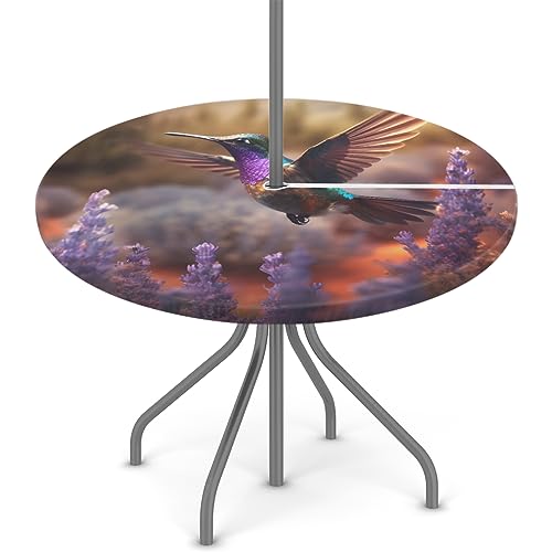 FZDXZJJ Runde Outdoor-Tischdecke mit Schirmloch und Reißverschluss, Motiv: Kolibri, elastischer Rand, Terrassentischabdeckung für Frühling, Sommer, Picknick, Party, 114,3 - 142,2 cm, Lila von FZDXZJJ
