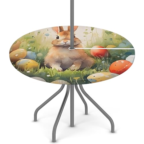 FZDXZJJ Runde Tischdecke mit Osterhase und Reißverschluss, Tier-Eierhasen, elastische Kanten, Terrassentischabdeckung für Frühling, Sommer, Picknick, Party, 114,3 cm - 142,2 cm von FZDXZJJ
