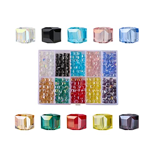 FZH 8 mm Großhandel Würfel-Glasperlen für Schmuckherstellung, 200 Stück facettierte Würfelform, farbige Kristall-Abstandshalter-Perlen, für Armbänder, Halskettenzubehör, Schmuckherstellung von FZH