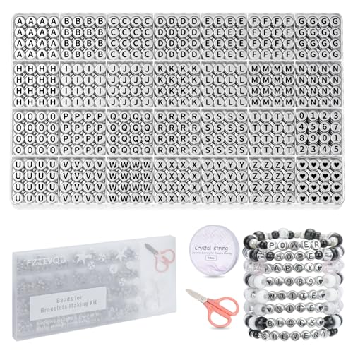 FZIIVQU 1450 Stück Buchstabenperlen Set, 4x7 mm Acryl Rund Alphabet Perlen für Armbänder, Zahlen Herz Letter Beads, DIY Schmuck Basteln Kreativität Geschenk Perlen zum Auffädeln（Silber） von FZIIVQU