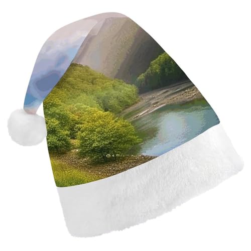 FZMTLDS Weihnachtsmütze, Motiv: Mountain Valley mit Regenbogen-Weihnachtsmannmützen, Erwachsenen-Weihnachtsparty-Hut für Weihnachtsfeier FZMTLDS Weihnachtsmütze, Motiv: Mountain Valley mit Regenbogen-Weihnachtsmannmützen, Erwachsenen-Weihnachtsparty-Hut für Weihnachtsfeier von FZMTLDS