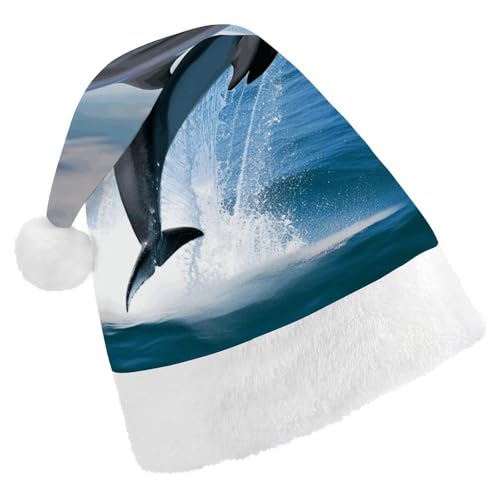 FZMTLDS Weihnachtsmütze, springende Delfine, Weihnachtsmannmütze, Erwachsene, Weihnachtsmannmütze, Weihnachtsmütze für Weihnachtsfeier FZMTLDS Weihnachtsmütze, springende Delfine, Weihnachtsmannmütze, Erwachsene, Weihnachtsmannmütze, Weihnachtsmütze für Weihnachtsfeier von FZMTLDS