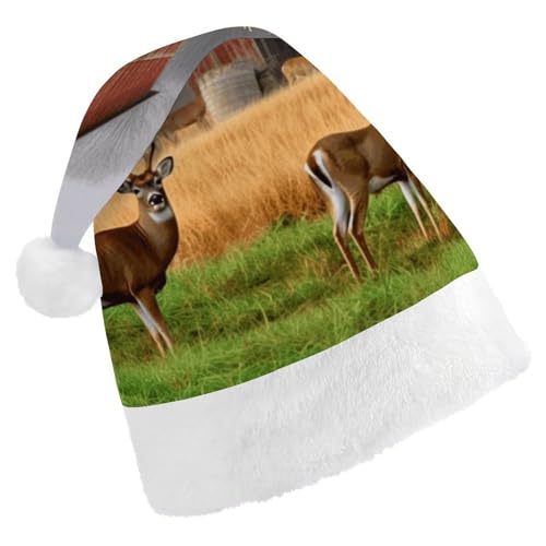 FZMTLDS Weihnachtsmütze Bauernhof mit Hirsch, Weihnachtsmannmütze, Erwachsene, Weihnachtsmütze, Weihnachtsmütze für Weihnachtsfeier FZMTLDS Weihnachtsmütze Bauernhof mit Hirsch, Weihnachtsmannmütze, Erwachsene, Weihnachtsmütze, Weihnachtsmütze für Weihnachtsfeier von FZMTLDS