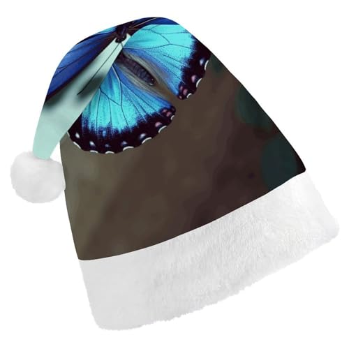 FZMTLDS Weihnachtsmütze mit blauem Schmetterling, Weihnachtsmannmütze, für Erwachsene, Weihnachtsmannmütze für Weihnachtsfeier FZMTLDS Weihnachtsmütze mit blauem Schmetterling, Weihnachtsmannmütze, für Erwachsene, Weihnachtsmannmütze für Weihnachtsfeier von FZMTLDS