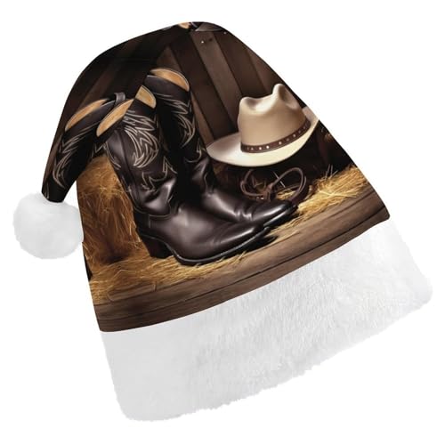 FZMVSQH Nikolausmütze für Erwachsene, Cowboy-Hut, schwarz, Westernstiefel, bedruckt, Weihnachtsmannmütze, Weihnachtsmütze für Erwachsene, dicker Komfort, klassische Weihnachtsmannmütze für FZMVSQH Nikolausmütze für Erwachsene, Cowboy-Hut, schwarz, Westernstiefel, bedruckt, Weihnachtsmannmütze, Weihnachtsmütze für Erwachsene, dicker Komfort, klassische Weihnachtsmannmütze für von FZMVSQH