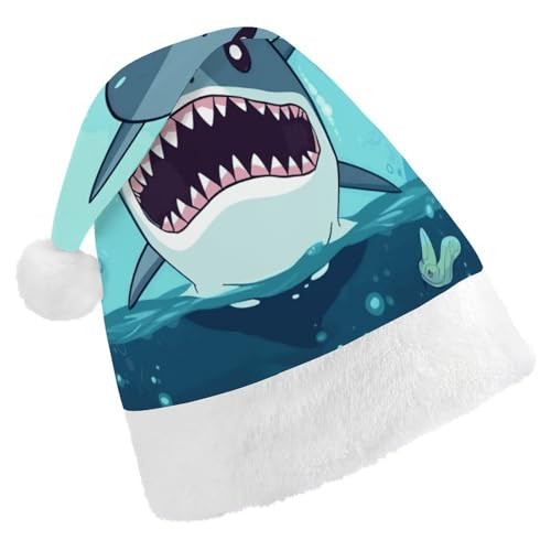 FZMVSQH Weihnachtsmütze für Erwachsene, Cartoon-Hai, schwimmend im Wasser, bedruckte Weihnachtsmannmütze, Weihnachtsmütze für Erwachsene, dicker Komfort, klassische Weihnachtsmannmütze für FZMVSQH Weihnachtsmütze für Erwachsene, Cartoon-Hai, schwimmend im Wasser, bedruckte Weihnachtsmannmütze, Weihnachtsmütze für Erwachsene, dicker Komfort, klassische Weihnachtsmannmütze für von FZMVSQH
