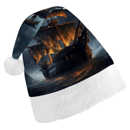 FZMVSQH Weihnachtsmütze für Erwachsene, Piraten-Segelboot, Vollmond, bedruckt, Weihnachtsmannmütze, Weihnachtsmütze für Erwachsene, dicker Komfort, klassische Weihnachtsmannmütze für Weihnachten, FZMVSQH Weihnachtsmütze für Erwachsene, Piraten-Segelboot, Vollmond, bedruckt, Weihnachtsmannmütze, Weihnachtsmütze für Erwachsene, dicker Komfort, klassische Weihnachtsmannmütze für Weihnachten, von FZMVSQH