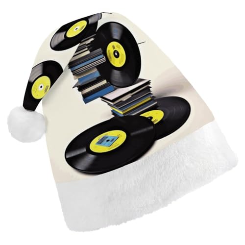 FZMVSQH Weihnachtsmütze für Erwachsene, Vinyl-Schallplatten und Bänder, bedruckte Weihnachtsmannmütze, Weihnachtsmütze für Erwachsene, dick, bequem, klassische Weihnachtsmannmütze für Weihnachten, FZMVSQH Weihnachtsmütze für Erwachsene, Vinyl-Schallplatten und Bänder, bedruckte Weihnachtsmannmütze, Weihnachtsmütze für Erwachsene, dick, bequem, klassische Weihnachtsmannmütze für Weihnachten, von FZMVSQH