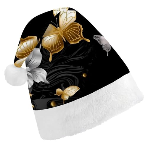 FZMVSQH Weihnachtsmütze für Erwachsene, goldfarben, weiße Schmetterlinge, schwarz, bedruckt, Weihnachtsmannmütze, Weihnachtsmütze für Erwachsene, dicker Komfort, klassische Nikolausmütze für FZMVSQH Weihnachtsmütze für Erwachsene, goldfarben, weiße Schmetterlinge, schwarz, bedruckt, Weihnachtsmannmütze, Weihnachtsmütze für Erwachsene, dicker Komfort, klassische Nikolausmütze für von FZMVSQH