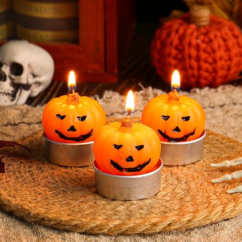 3PCS Halloween Kerzen, Halloween Kürbis Kerzen, Halloween Deko Kürbis Kerzen, Halloween Kürbis Deko Kerzen für Halloween Deko Innen, Halloween Dekoration, Halloween Tischdeko (Kürbis) von FZQBEY