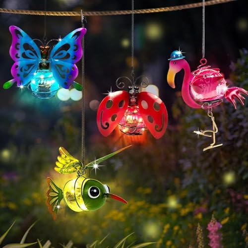 Bienen Deko Solarlampen für Außen Garten, Gartendeko Solar Deko Garten Solarlichter Hängend Bienen Solarfiguren Lichterkette Solarleuchten für Außen Gartenleuchten für Terrasse, Balkon, Hof (4PCS) von FZQBEY