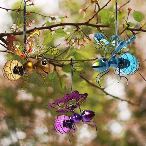 Bienen Deko Solarlampen für Außen Garten, Solar Deko Garten Solarlichter Hängend Bienen Solarfiguren Lichterkette Solarleuchten für Außen Gartenleuchten für Terrasse, Balkon, Hof, Gartendeko (A*3 PCS) von FZQBEY
