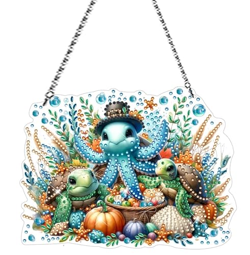 Diamond Painting Fensterdeko Anhänger Fisch Maritime Deko Diamant Painting Fensterbilder Deko Sommer Doppelseitig DIY 5D Diamant Malerei Bastelset für Kinder Erwachsene für Fenster Tür Wanddeko (B) von FZQBEY
