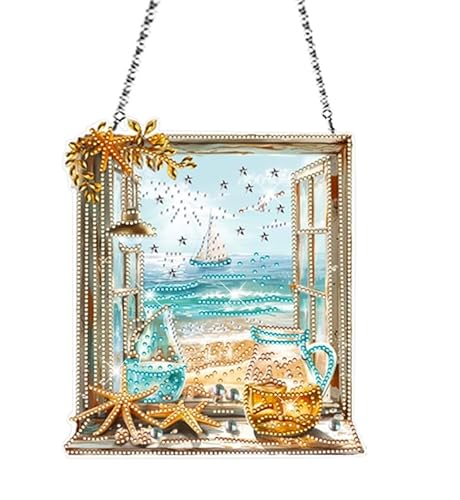 Diamond Painting Fensterdeko Anhänger Fisch Maritime Deko Diamant Painting Fensterbilder Deko Sommer Doppelseitig DIY 5D Diamant Malerei Bastelset für Kinder Erwachsene für Fenster Tür Wanddeko (D) von FZQBEY