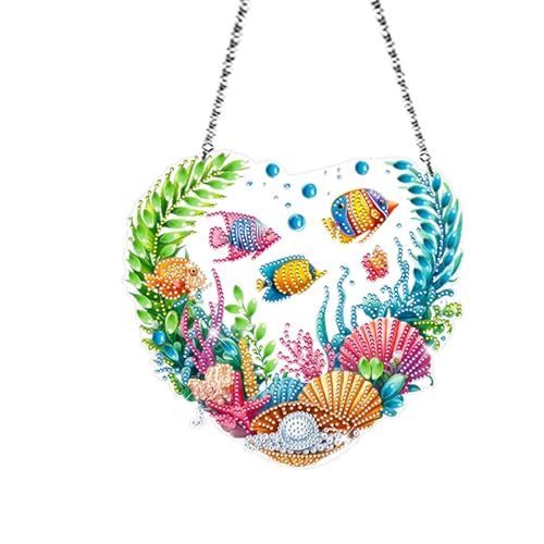 Diamond Painting Fensterdeko Anhänger Fisch Maritime Deko Diamant Painting Fensterbilder Deko Sommer Doppelseitig DIY 5D Diamant Malerei Bastelset für Kinder Erwachsene für Fenster Tür Wanddeko (C) von FZQBEY