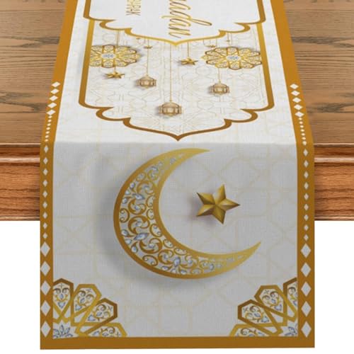 Eid Mubarak Tischläufer, Ramadan Deko Tischdecke Muslimische Islamische Ramadan Tischläufer mit Moschee Mond Stern Laterne Muster für Ramadan Tischdeko, Ramadan Dekoration, Eid Mubarak Dekoration (A) Eid Mubarak Tischläufer, Ramadan Deko Tischdecke Muslimische Islamische Ramadan Tischläufer mit Moschee Mond Stern Laterne Muster für Ramadan Tischdeko, Ramadan Dekoration, Eid Mubarak Dekoration (A) von FZQBEY