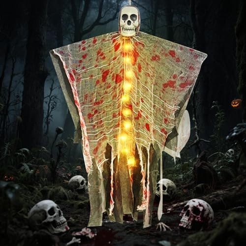 FZQBEY Halloween Deko Geister Leuchtend, Halloween Deko Skelett Gruselig Geist mit Licht, Halloween Deko Horror Totenkopf Geist Schädel, für Innen Outdoor Garten Party Dekoration FZQBEY Halloween Deko Geister Leuchtend, Halloween Deko Skelett Gruselig Geist mit Licht, Halloween Deko Horror Totenkopf Geist Schädel, für Innen Outdoor Garten Party Dekoration von FZQBEY