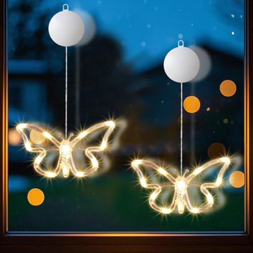 Frühlingsdeko LED Fenster Licht,LED Lichterkette Frühling Schmetterling zum Aufhängen Fensterlichter mit Saugnäpfe Batteriebetrieben Fensterbeleuchtung für Innen Draußen Fenster Frühling Deko (2PCS) von FZQBEY