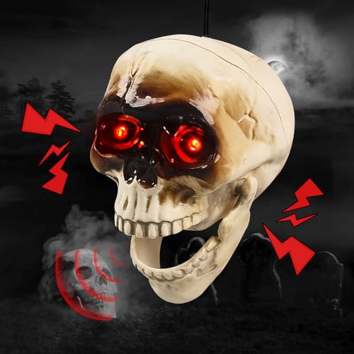 Halloween Deko Animiert Hängende Schädel mit Sound und Leuchten, Halloween Deko Skelett Gruselig Halloween Dekoration Animatronic Horror Totenkopf Skelett Geist für Innen Outdoor Garten Party Deko (A) Halloween Deko Animiert Hängende Schädel mit Sound und Leuchten, Halloween Deko Skelett Gruselig Halloween Dekoration Animatronic Horror Totenkopf Skelett Geist für Innen Outdoor Garten Party Deko (A) von FZQBEY