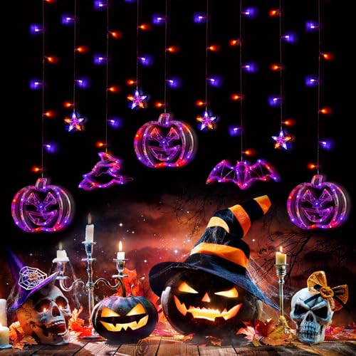 Halloween Deko Fenster Licht, Halloween Fensterlichter mit Saugnapf, Kürbis Hexenhut Halloween Lichterkette Fensterdeko Lichter Batteriebetriebene mit 8 Beleuchtungsmodi für Halloween Dekoration (B) Halloween Deko Fenster Licht, Halloween Fensterlichter mit Saugnapf, Kürbis Hexenhut Halloween Lichterkette Fensterdeko Lichter Batteriebetriebene mit 8 Beleuchtungsmodi für Halloween Dekoration (B) von FZQBEY