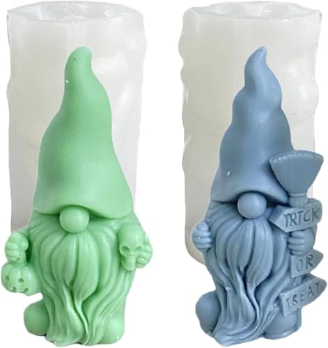 Halloween Silikonform Wichtel, 2 Stück Silikonformen Gießformen Wichtel Kerzenformen zum Gießen Gießformen Silikon Gießform Wichtel Kürbis Gips Zum Gießen Giessformen Silikon Herbst Zwerg (A) von FZQBEY