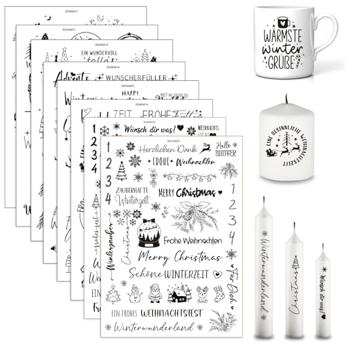 Kerzentattoos Weihnachten, Kerzentattoo Wassertransferdruck, Kerzen Aufkleber Weihnachten, Kerzen Tattoo Weihnachten, Kerzenfolien Weihnachten, DIY Kerzensticker Für Weihnachtsdeko (A) von FZQBEY
