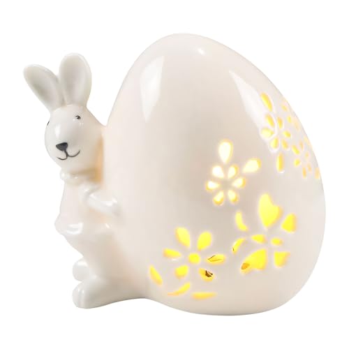 Osterdeko Hase Ostereier mit LED Licht, LED Ostereier Osterhasen Figuren aus Keramik, Ostern Deko Ostereier Hasenfigur mit Beleuchtung, Leuchtende Osterhase Eier Statue Nachtlicht für Tischdeko (A) von FZQBEY