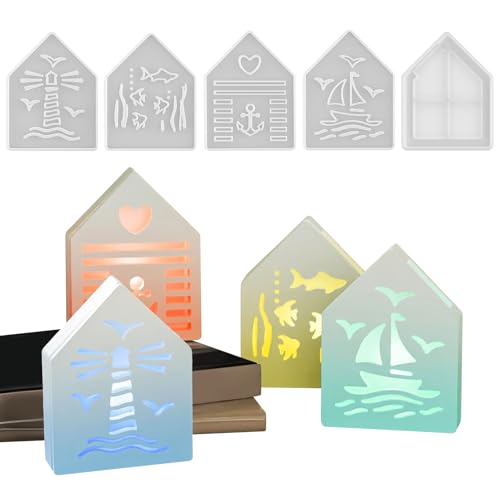 Silikonformen Gießformen Häuser, 5 Stück Silikonform Haus Leuchtturm Maritim Anker Segelboot Sommer Silikonform Häuser Gießform Haus Gießformen Silikon Giessformen Silikon Gießform Häuser (A) von FZQBEY