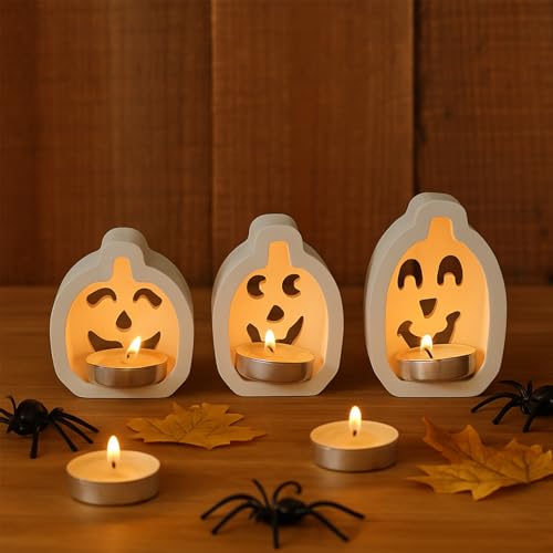 Silikonformen Gießformen Herbst, 3 Stück Silikonform Herbst Halloween Silikonform Kürbis Kerzenhalter Gips Zum Gießen Gießformen Silikon Giessformen Silikon Gießform Kürbis für Teelichter (B) von FZQBEY