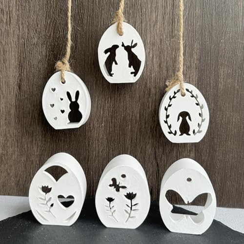 Silikonformen Gießformen Ostern, 6 Stück Silikonform Ostern Anhänger Silikonform Hase Ostereier Anhänger Gipsformen Zum Gießen Gießformen Silikon Osterhase Eier Giessformen Silikon Gießform Ostern von FZQBEY