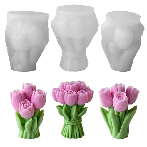 Silikonformen Gießformen Tulpen Kerzenformen zum Gießen,3D Blumen Silikonform Tulpen Kerzen Formen,Tulpen Kerzen Selber Machen Gießformen Silikon Giessformen Silikon Gießform Tulpen Kerzenform (3 PCS) von FZQBEY