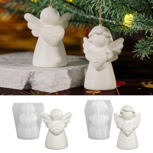 Silikonformen Gießformen Weihnachten, 2 Stück 3D Engel Silikonform Weihnachten Anhänger Gips Zum Gießen Gießformen Silikon Giessformen Silikon Gießform Weihnachten, Kerzen Silikonform Engel (A) von FZQBEY