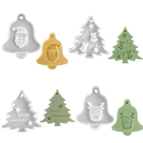Silikonformen Gießformen Weihnachten, 4 Stück Silikonform Weihnachten Weihnachtsbaum Glocken mit Elch Stern Gips Zum Gießen Gießformen Silikon Giessformen Silikon Gießform Weihnachten (A) von FZQBEY