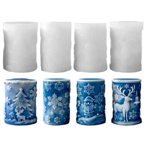 Silikonformen Gießformen Weihnachten, Silikonform Weihnachten Zylinder Kerzenformen zum Gießen Zylinder Gips Zum Gießen Gießformen Silikon Giessformen Silikon Gießform Weihnachten (4 Stück) von FZQBEY