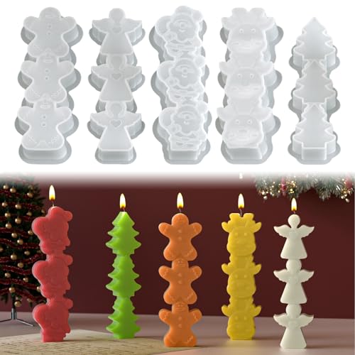 Silikonformen Gießformen Weihnachten Kerzenformen zum Gießen, Kerzen Silikonform Weihnachten Gießformen Silikon Gips Zum Gießen Giessformen Silikon Gießform Weihnachten Kerzenform (5 Stück) von FZQBEY
