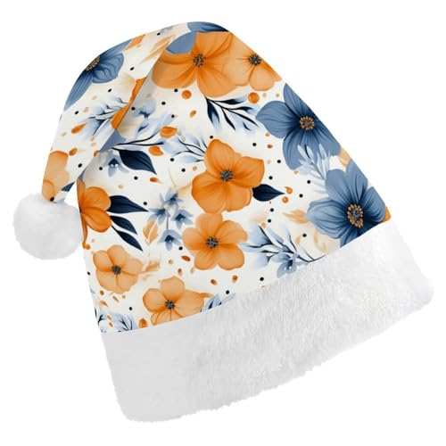 FZQVSGW Weihnachtsmützen für Erwachsene, Weihnachtsfest, Festliche Weihnachtsmützen für Männer und Frauen, Weihnachtsmann-Weihnachtsmütze, Blau und Orange Blumen, Nikolausmütze FZQVSGW Weihnachtsmützen für Erwachsene, Weihnachtsfest, Festliche Weihnachtsmützen für Männer und Frauen, Weihnachtsmann-Weihnachtsmütze, Blau und Orange Blumen, Nikolausmütze von FZQVSGW