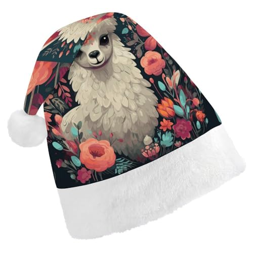 FZQVSGW Weihnachtsmützen für Erwachsene, Weihnachtsfest, Festliche Weihnachtsmützen für Männer und Frauen, Weihnachtsmann-Weihnachtsmütze, niedlicher Lama-FloralNikolausmütze FZQVSGW Weihnachtsmützen für Erwachsene, Weihnachtsfest, Festliche Weihnachtsmützen für Männer und Frauen, Weihnachtsmann-Weihnachtsmütze, niedlicher Lama-FloralNikolausmütze von FZQVSGW