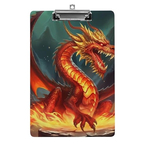 Klemmbrett mit Drachenkönig im Feuer, 21,6 x 32,5 cm, Acryl-Klemmbrett mit Metallclip, Briefgröße, A4-Halter, niedliches hängendes Klemmbrett für die Arbeit Klemmbrett mit Drachenkönig im Feuer, 21,6 x 32,5 cm, Acryl-Klemmbrett mit Metallclip, Briefgröße, A4-Halter, niedliches hängendes Klemmbrett für die Arbeit von FZQVSGW