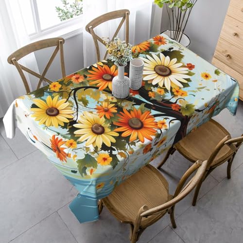 FZQVSLCM Tischdecke für rechteckige Tische, wasserdicht, Blumenbaum mit Gänseblümchen, knitterfrei, Bauernhaus-Esstischabdeckung, robuster Stoff, Tischdecke für drinnen und draußen, 140 x 89 cm FZQVSLCM Tischdecke für rechteckige Tische, wasserdicht, Blumenbaum mit Gänseblümchen, knitterfrei, Bauernhaus-Esstischabdeckung, robuster Stoff, Tischdecke für drinnen und draußen, 140 x 89 cm von FZQVSLCM