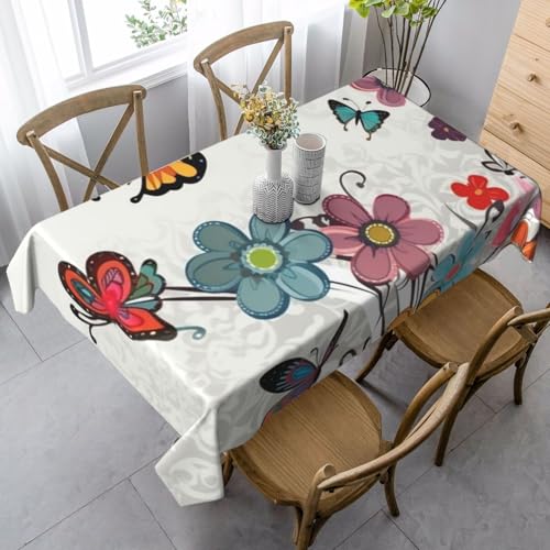 FZQVSLCM Tischdecke für rechteckige Tische, wasserdicht, Cartoon, Schmetterling, Blumen, knitterfrei, Bauernhaus-Esstischabdeckung, robuster Stoff, Tischdecke für drinnen und draußen, 140 x 89 cm FZQVSLCM Tischdecke für rechteckige Tische, wasserdicht, Cartoon, Schmetterling, Blumen, knitterfrei, Bauernhaus-Esstischabdeckung, robuster Stoff, Tischdecke für drinnen und draußen, 140 x 89 cm von FZQVSLCM