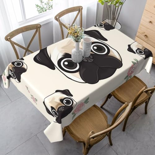 FZQVSLCM Tischdecke für rechteckige Tische, wasserdicht, Mops, knitterfrei, Bauernhaus-Esstischabdeckung, robuster Stoff, Tischdecke für drinnen und draußen, 140 x 89 cm FZQVSLCM Tischdecke für rechteckige Tische, wasserdicht, Mops, knitterfrei, Bauernhaus-Esstischabdeckung, robuster Stoff, Tischdecke für drinnen und draußen, 140 x 89 cm von FZQVSLCM