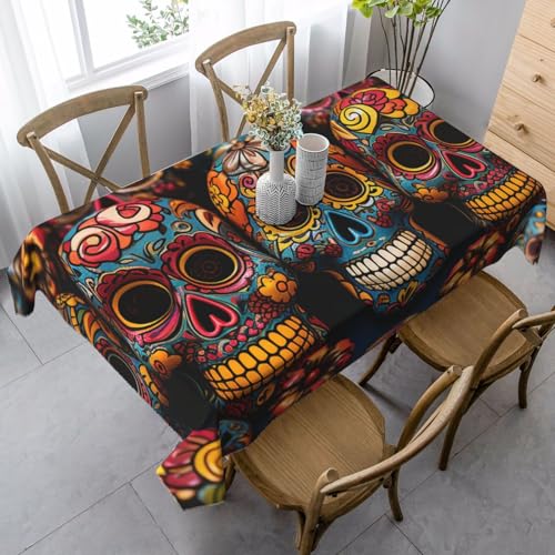 FZQVSLCM Tischdecke für rechteckige Tische, wasserdicht, bunte Zuckerschädel, knitterfrei, Bauernhaus-Esstischabdeckung, robuster Stoff, Tischdecke für drinnen und draußen, 140 x 89 cm FZQVSLCM Tischdecke für rechteckige Tische, wasserdicht, bunte Zuckerschädel, knitterfrei, Bauernhaus-Esstischabdeckung, robuster Stoff, Tischdecke für drinnen und draußen, 140 x 89 cm von FZQVSLCM