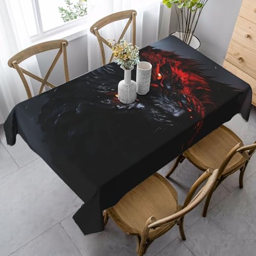 FZQVSLCM Tischdecke für rechteckige Tische, wasserdicht, großer schwarzer Wolf mit roten Augen, knitterfrei, Bauernhaus-Esstischabdeckung, robuster Stoff, Tischdecke für drinnen und draußen, 140 x 89 FZQVSLCM Tischdecke für rechteckige Tische, wasserdicht, großer schwarzer Wolf mit roten Augen, knitterfrei, Bauernhaus-Esstischabdeckung, robuster Stoff, Tischdecke für drinnen und draußen, 140 x 89 von FZQVSLCM
